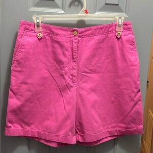 Lauren Ralph Lauren Women’s Pink High Rise Cuffed Mom Shorts Sz 14 Gold Hardware